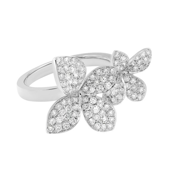 Rachel Koen Diamond Double Flower Cocktail Ring 18K White Gold 0.97Ctw Size 6.75 - Picture 3 of 4